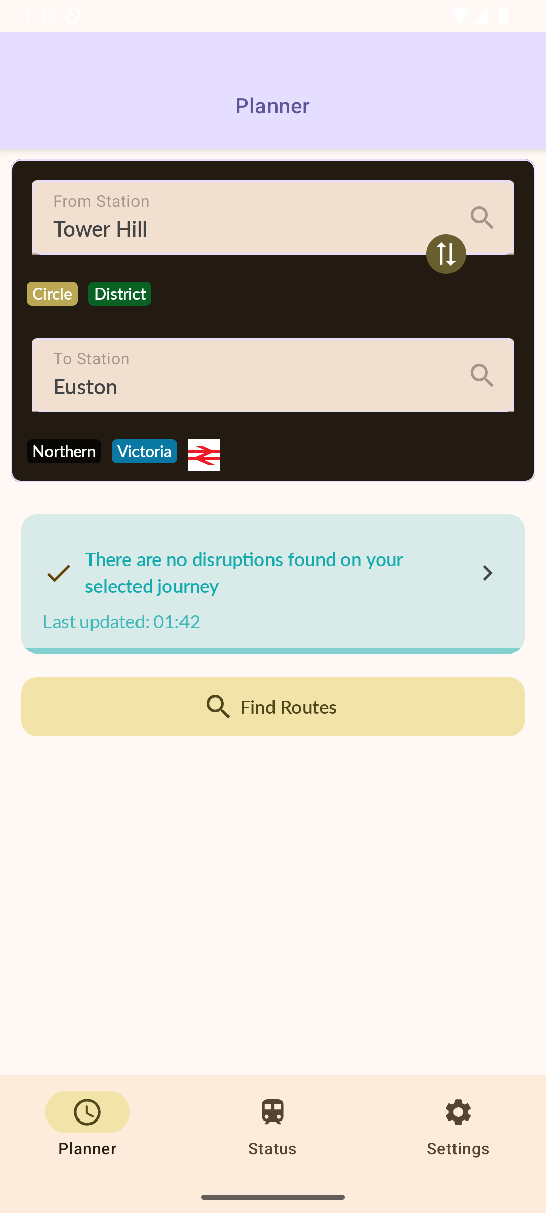 WayAround Journey Planner Screen