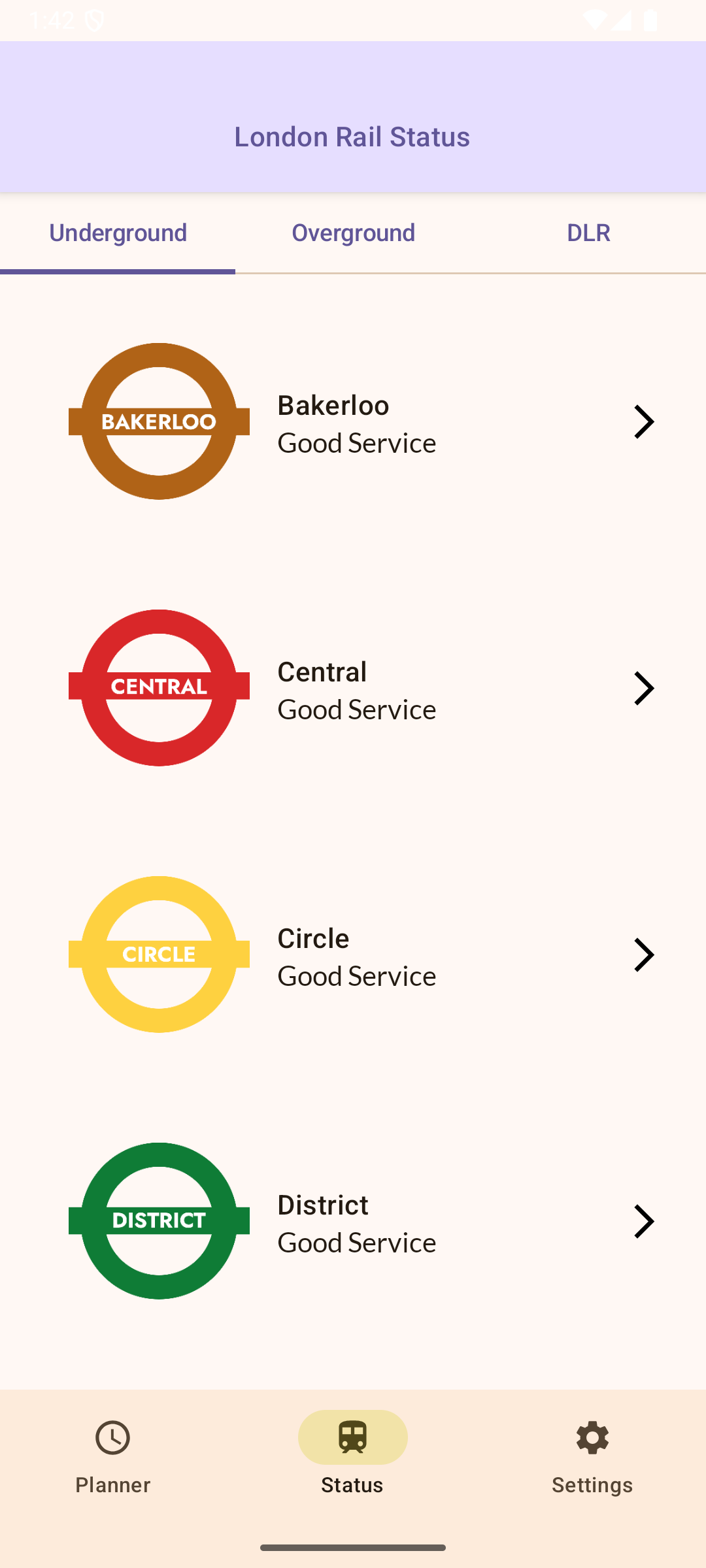 WayAround Line Status Screen